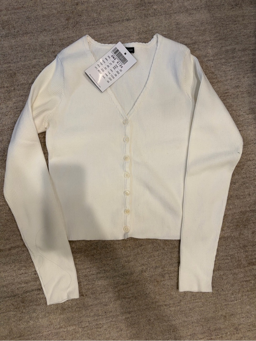 Brandy Melville Cream Ribbed V-Neck Button-Up Cardigan